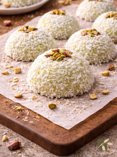 شیرینی قالبی پسته‌ای نوروزی با روکش نارگیل